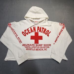 Myrtle Beach Cropped Hoodie Womens L White Ocean Patrol Tsunami Surf Shop
